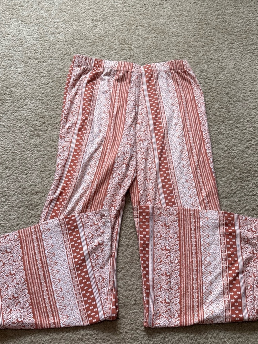 Orange and White Printed Flare Pants